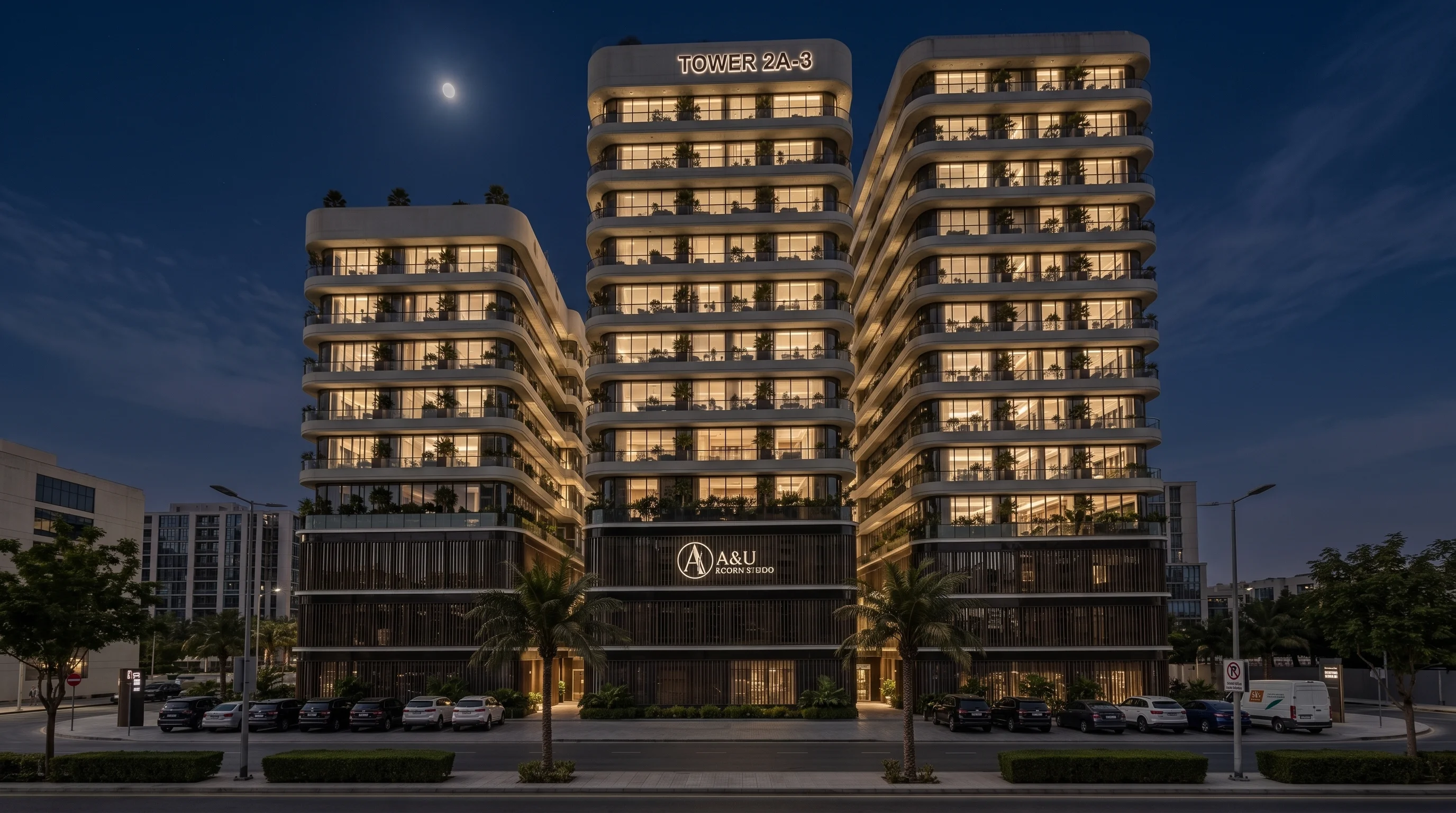 8 Kanal Medical / Appartments / Communal Plaza night view